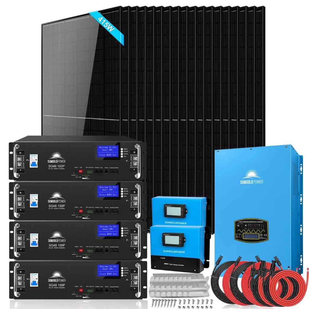 SGR-15K20E SunGoldPower SGR-15K20E Off-Grid Solar Kit with 20.48kWh Server Rack LiFePO4 Battery and 15000W Split Phase Pure Sine Inverter | 7470W Mono Solar Panel | Home Solar Generator