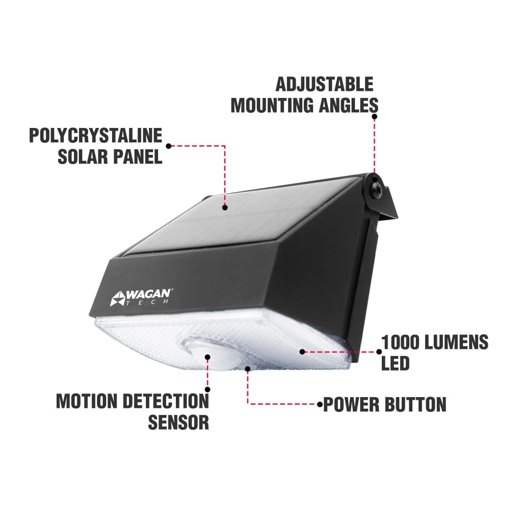 8570 Wagan Tech 1000 Lumen Solar Wall Light | IP65 Rated | Monocrystalline Solar Panel