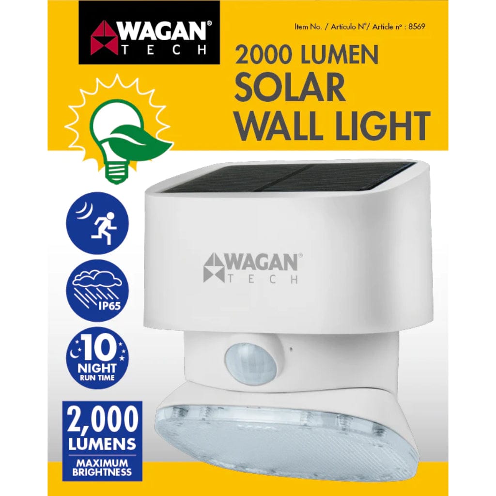 8569 Wagan Tech 2000 Lumen Solar Wall Light (White) | IP65 Rated | CE, RoHS, FCC Certified