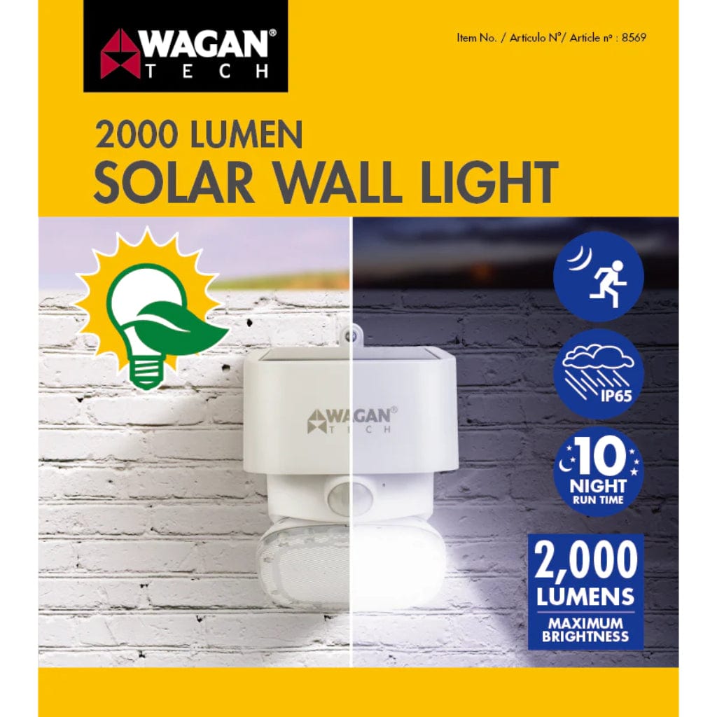 8569 Wagan Tech 2000 Lumen Solar Wall Light (White) | IP65 Rated | CE, RoHS, FCC Certified