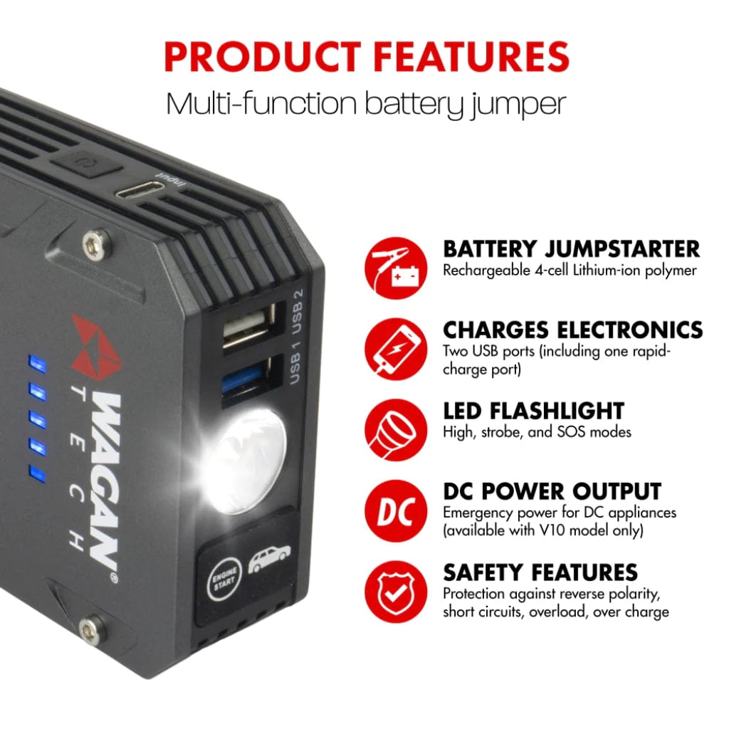 7505 Wagan Tech iOnBoost V8 Torque Power Bank with Jump Starter | 31Wh | CE, RoHS, FCC Certified