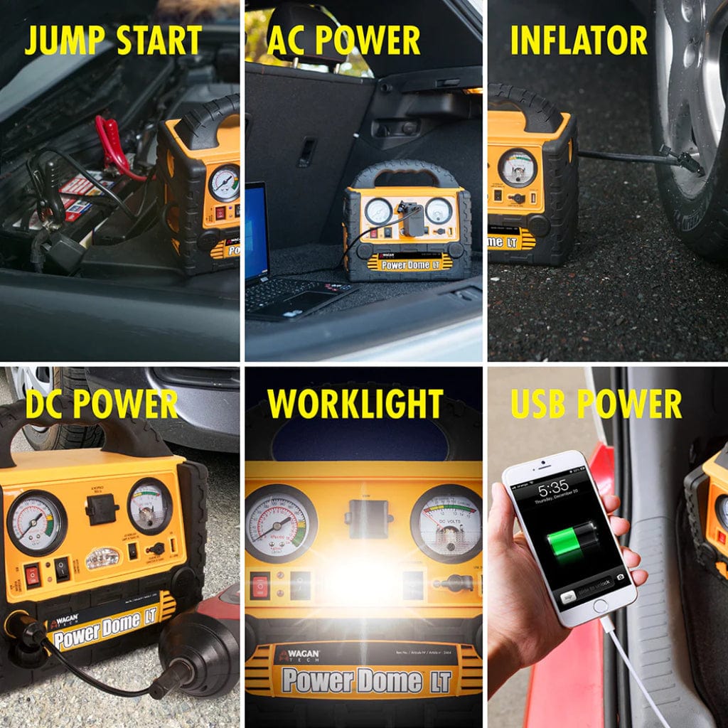 2464 Wagan Tech Power Dome LT Portable Power Station with Jump Starter & Inflator | 200 Watts | 110 Volts