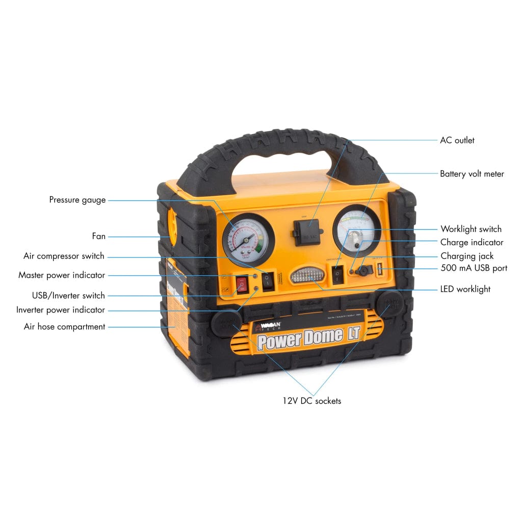 2464 Wagan Tech Power Dome LT Portable Power Station with Jump Starter & Inflator | 200 Watts | 110 Volts