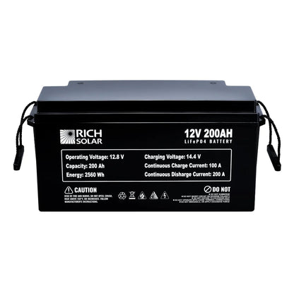 Rich Solar 12V 2560Wh 200Ah LiFePO4 Battery | IP65 Rated | 5000 Cycles | Lightweight | Solar Battery