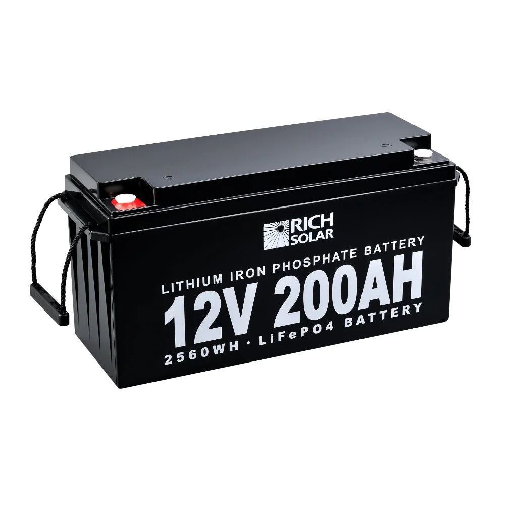 Rich Solar 12V 2560Wh 200Ah LiFePO4 Battery | IP65 Rated | 5000 Cycles | Lightweight | Solar Battery