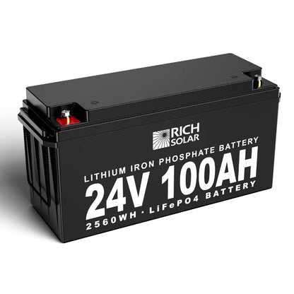 Rich Solar 24V 2560Wh 100Ah LiFePO4 Battery | IP65 Rated | 5000 Cycles | Lightweight | Solar Battery