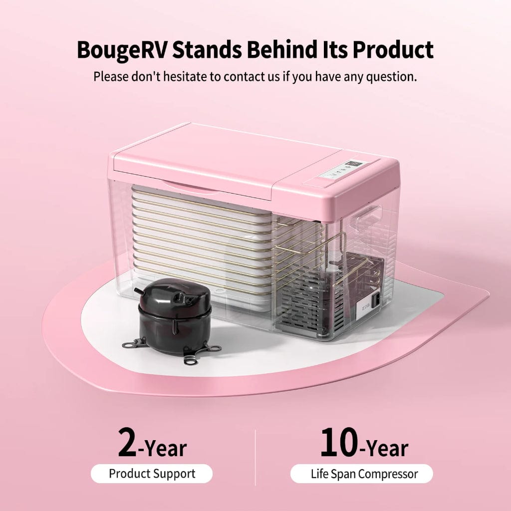 E0401-02213 BougeRV 12V 23 Quart Pink Mini Fridge | Fast Cooling | Portable Fridge