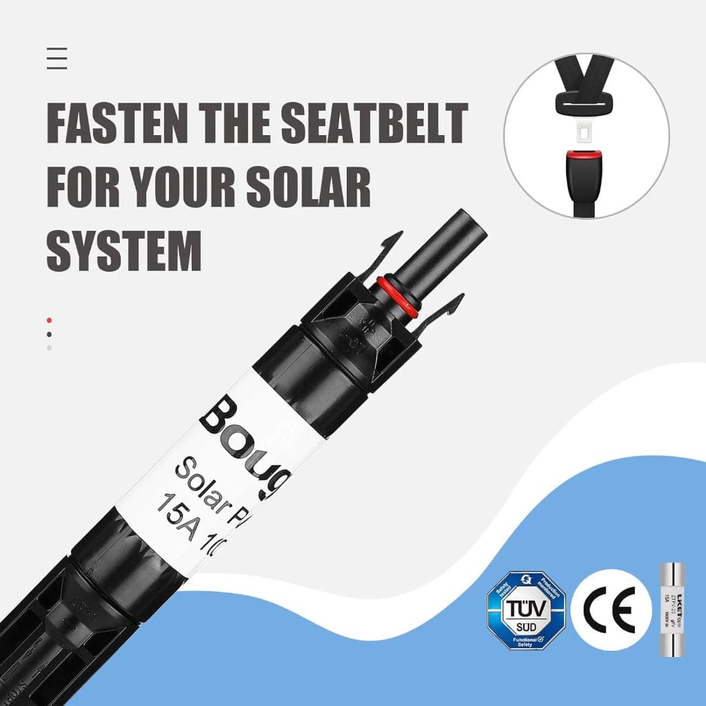 BougeRV 15A Solar Fuse Holder | IP67 Rated | CE & TUV Certified | PV Fuse