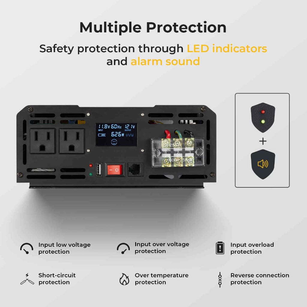 ISE174 BougeRV 2000W 12V Pure Sine Wave Inverter | Solar Inverter | Wired Remote Control | LCD Screen