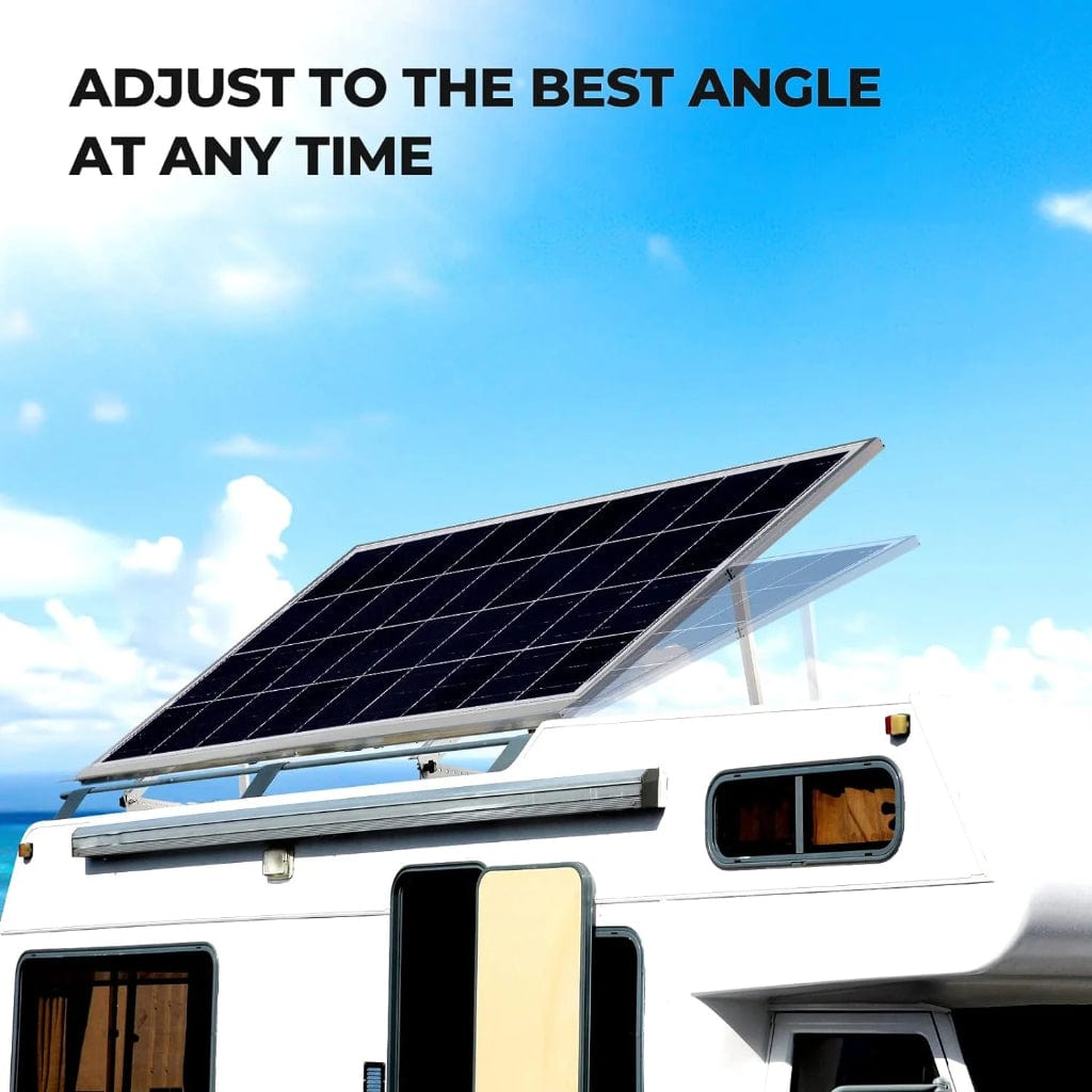 ISE073 BougeRV 28" Adjustable Solar Panel Tilt Mount Brackets with Foldable Tilt Legs | Aluminum Alloy Bracket