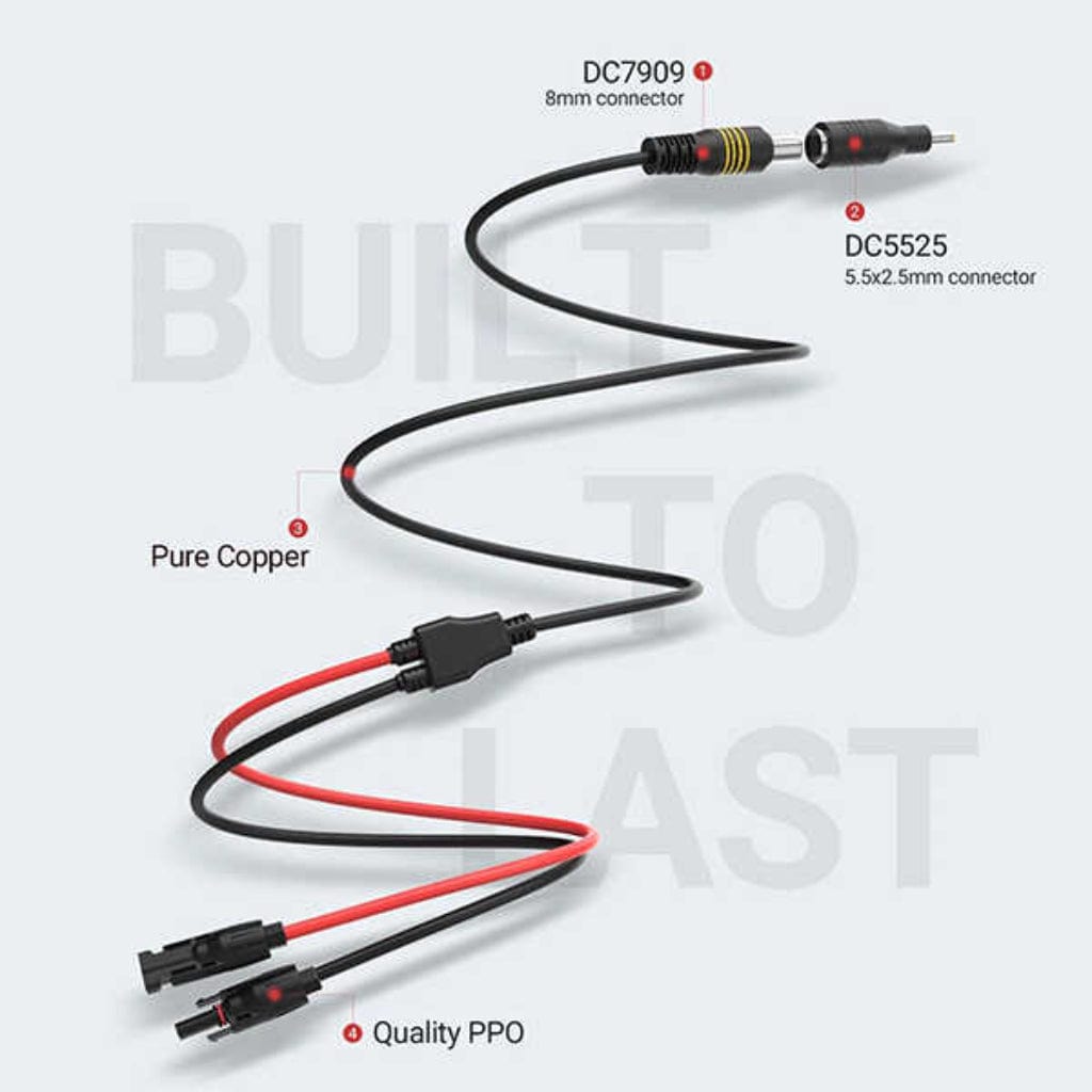 ISE100 BougeRV 6 Feet 14AWG Solar Connector to DC Adapter | Tin Coated Copper | MC4 to DC Adapter