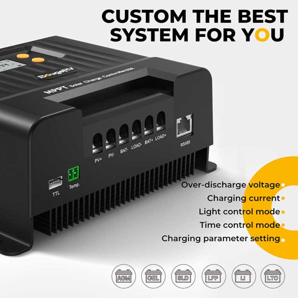 ISE198 BougeRV 60A MPPT Solar Charge Controller with Bluetooth 12V/24V | IP34 Rated | Mobile App Control