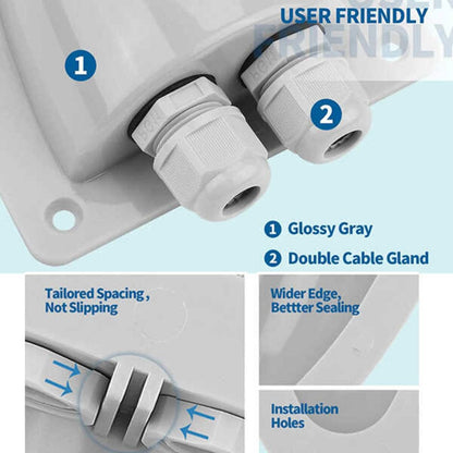 ISE041 BougeRV ABS Solar Double Cable Entry Gland Box | Waterproof Cable Gland