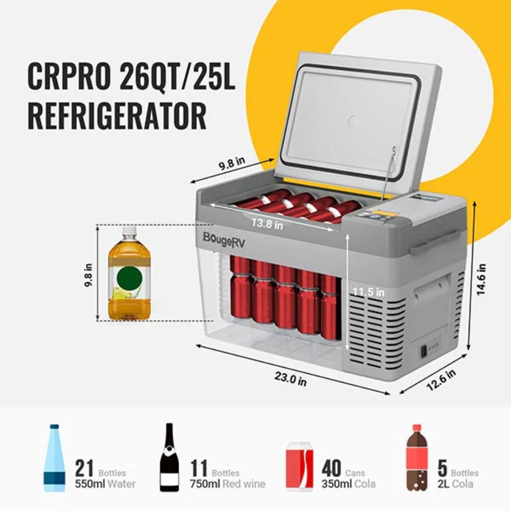 E0401-02501 BougeRV CRPRO25 26 Quart 12V Portable Car Fridge Freezer | Fast Cooling | Camping Fridge