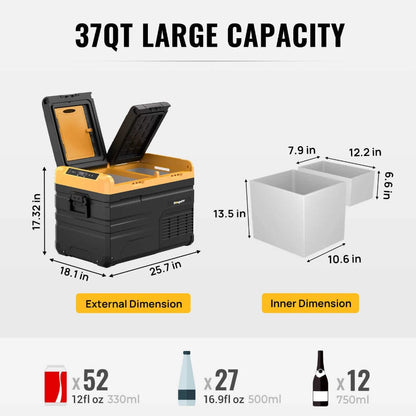 E0401-03517 BougeRV ED35 37 Quart 12 Volt Dual Zone Car Fridge Freezer | Solar Rechargeable | Portable Refrigerator