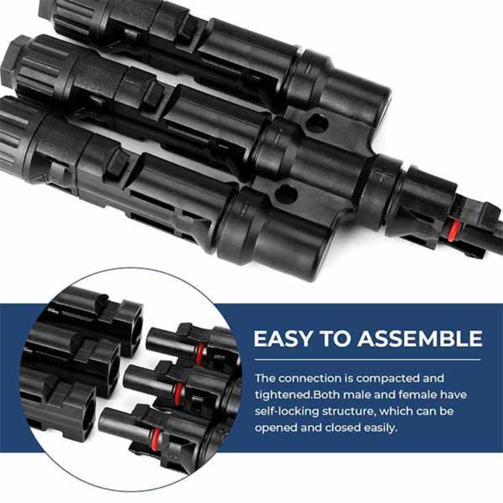 ISE067 BougeRV Solar Branch Connectors Y Connector in Pair MMMF+FFFM for Parallel Connection Between Solar Panels | IP67 Rated | MC4 Parallel Connectors