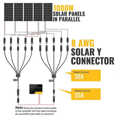 ISE155 BougeRV Solar Panel Parallel Connectors 1 to 5 Solar Cable Wire | IP67 Rated | MC4 Connectors