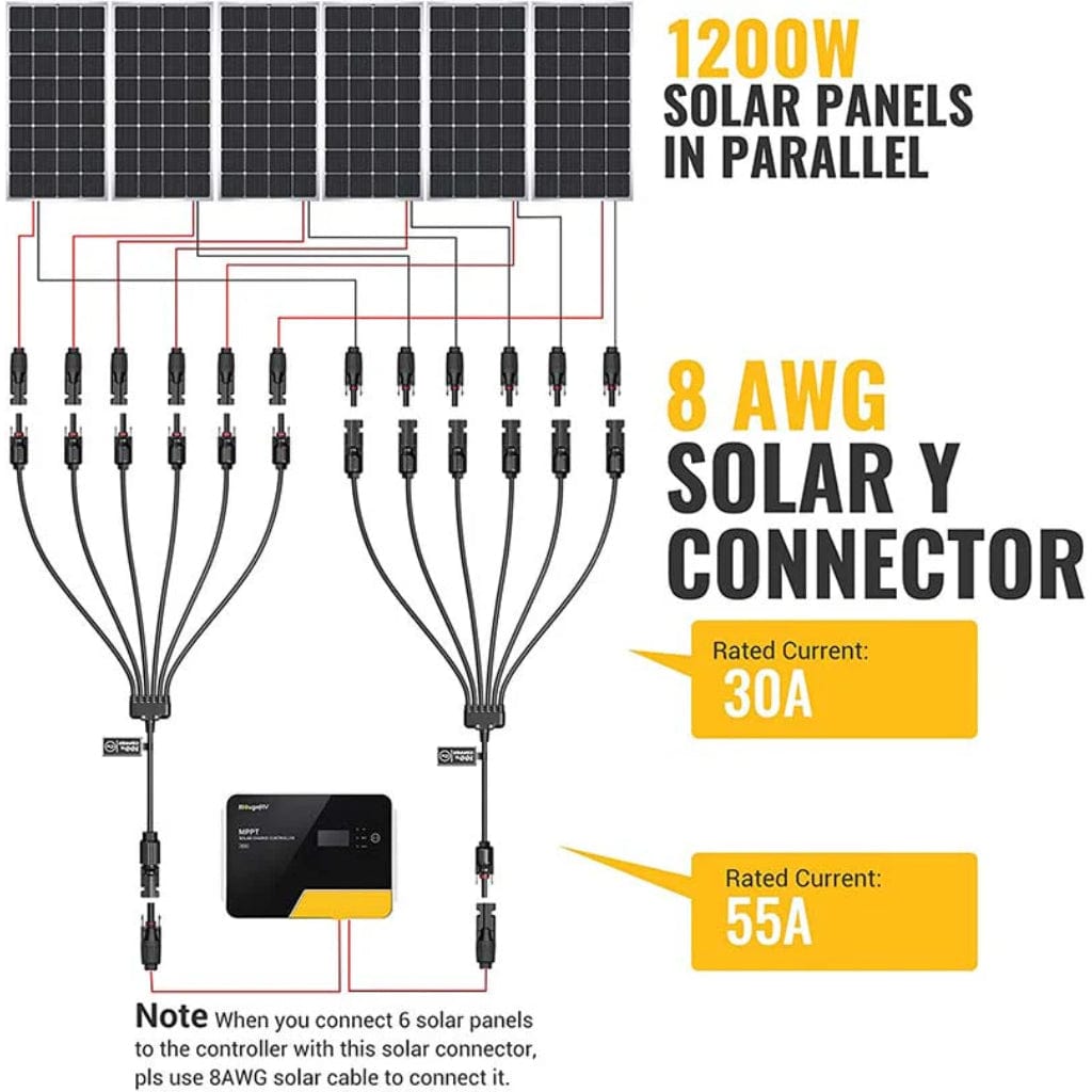 ISE156 BougeRV Solar Panel Parallel Connectors 1 to 6 Solar Cable Wire | IP67 Rated | MC4 Connectors