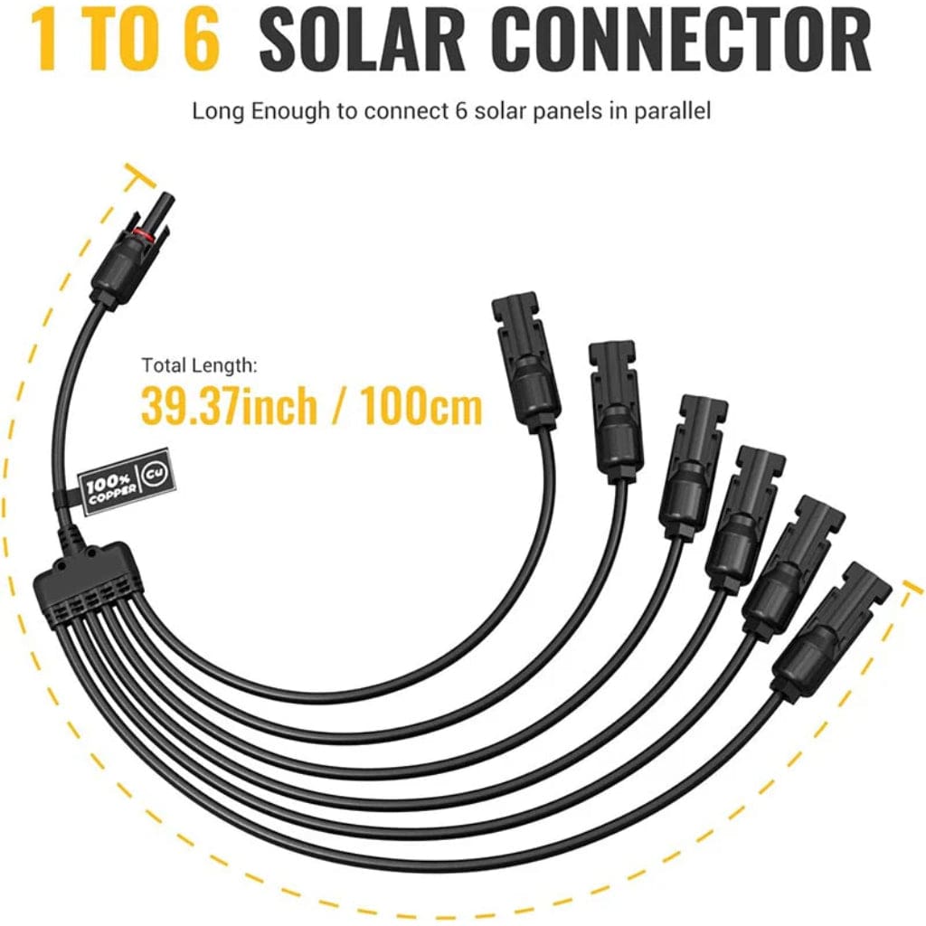 ISE156 BougeRV Solar Panel Parallel Connectors 1 to 6 Solar Cable Wire | IP67 Rated | MC4 Connectors