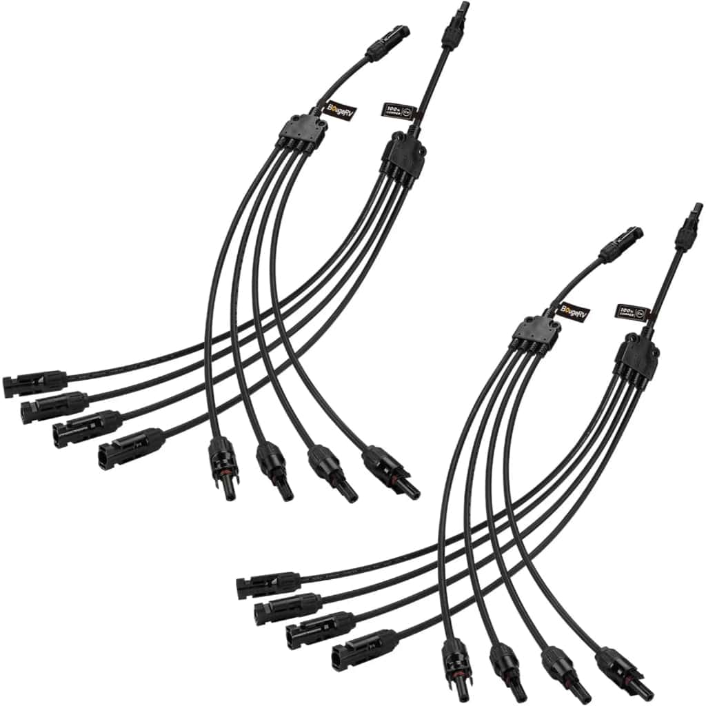 ISE030 BougeRV Y Branch Parallel Connectors Extra Long 1 to 4 Solar Cable | IP67 Rated | MC4 Connectors