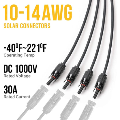 ISE030 BougeRV Y Branch Parallel Connectors Extra Long 1 to 4 Solar Cable | IP67 Rated | MC4 Connectors