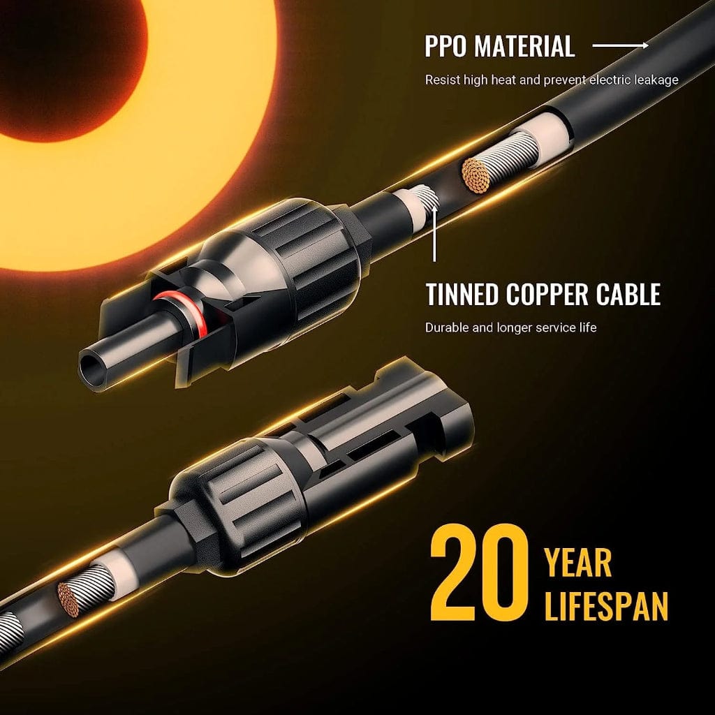 ISE030 BougeRV Y Branch Parallel Connectors Extra Long 1 to 4 Solar Cable | IP67 Rated | MC4 Connectors