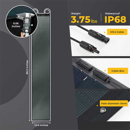 ISE153 BougeRV Yuma 100W CIGS Thin-Film Flexible Solar Panel with Pre-Punched Holes (Long Version) | Lightweight | Off Grid Solar Panel