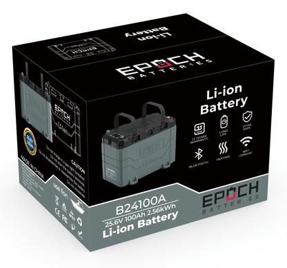 Epoch 24V 50Ah / 100Ah LiFePO4 Battery | 3500 Cycles | IP67 Rated | Marine Battery