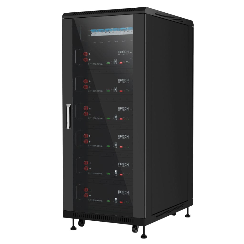 SR48100H-Full-Cabinet-30.72kwh Epoch 30.72kWh Pre-Assembled Lithium Server Rack Battery Kit with Cabinet | 600Ah | 6000 Cycle | IP20 Rating