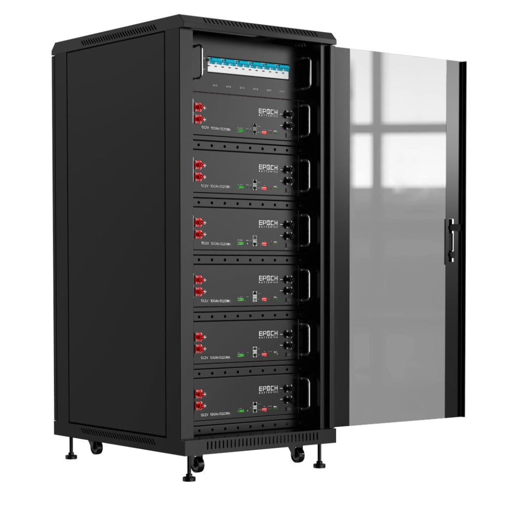 SR48100H-Full-Cabinet-30.72kwh Epoch 30.72kWh Pre-Assembled Lithium Server Rack Battery Kit with Cabinet | 600Ah | 6000 Cycle | IP20 Rating