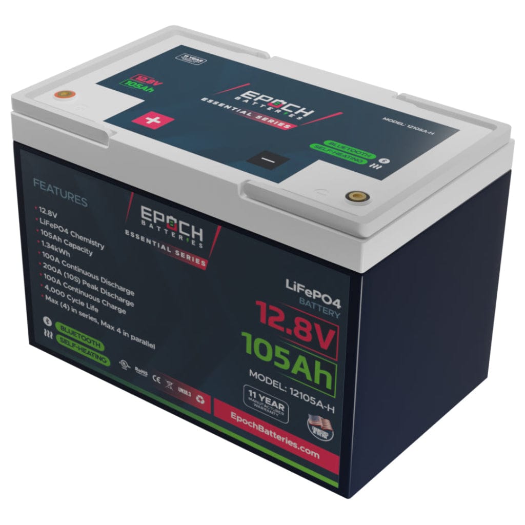 12105A-H Epoch Essentials 12V 105Ah LiFePO4 Battery | 4000 Cycles | IP54 Rated | Internal Heating