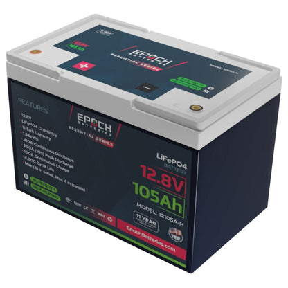 12105A-H Epoch Essentials 12V 105Ah LiFePO4 Battery | 4000 Cycles | IP54 Rated | Internal Heating