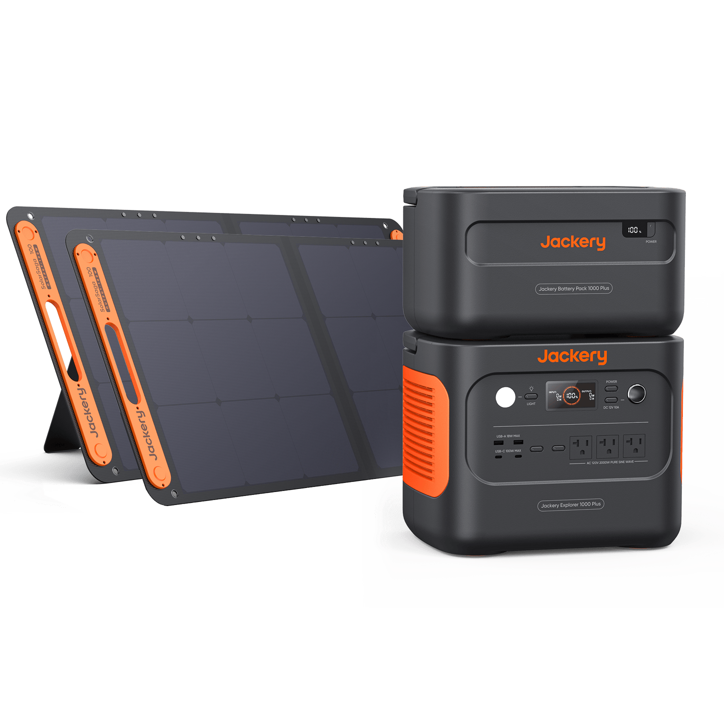 21-0001-000027YWITH1000BATTERYPACK+2XSOLARSAGA100W Jackery Explorer 1000 Plus LiFePO4 Portable Power Station | 2000W | 1264Wh | 4000 Cycles | Solar Generator