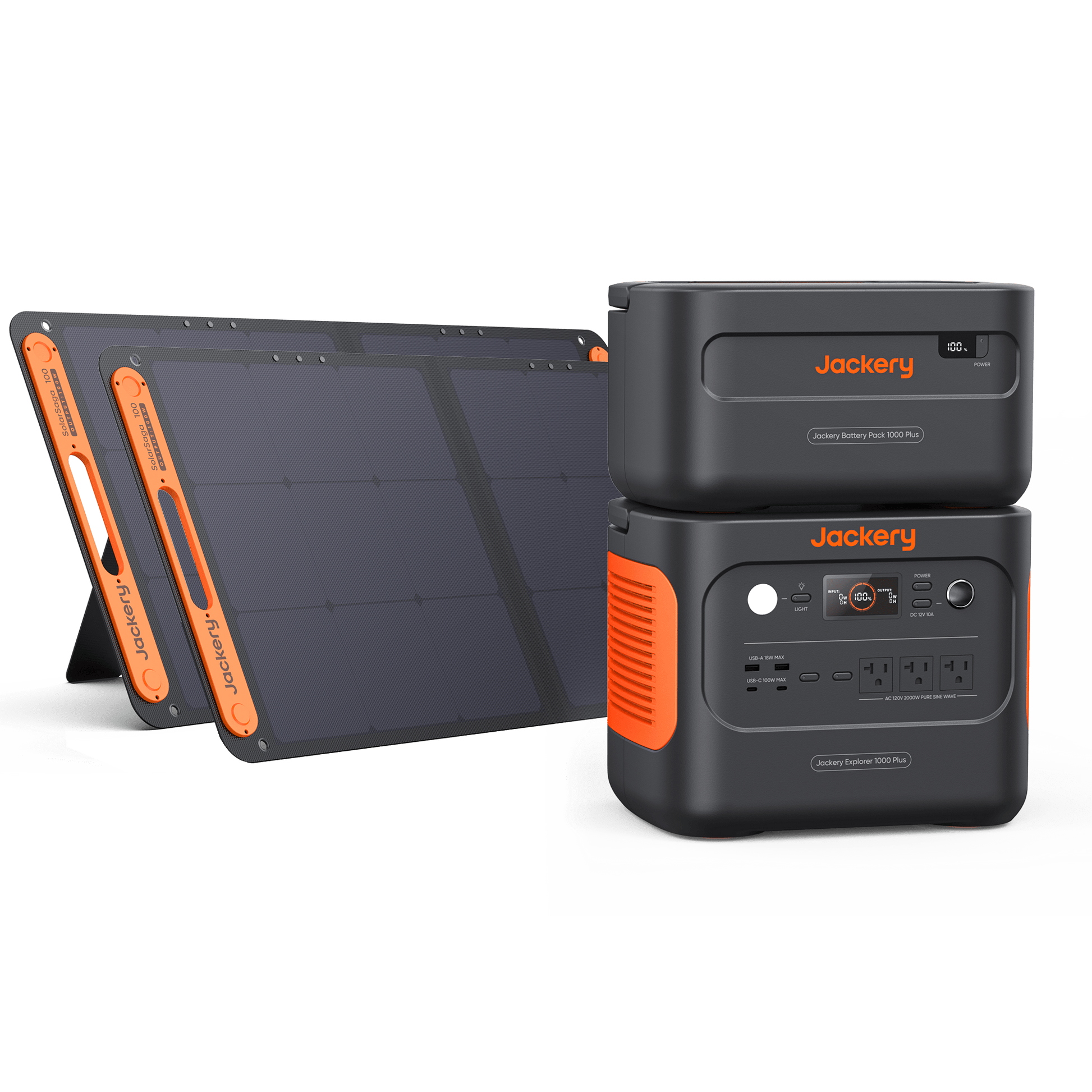 21-0001-000027YWITH1000BATTERYPACK+2XSOLARSAGA100W Jackery Explorer 1000 Plus LiFePO4 Portable Power Station | 2000W | 1264Wh | 4000 Cycles | Solar Generator