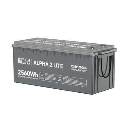 RS-B12200 Rich Solar Alpha2 LITE LiFePO4 Battery | 12V | 200Ah | 2560Wh | 4000 Cycles | IP55 Rating | Off-Grid