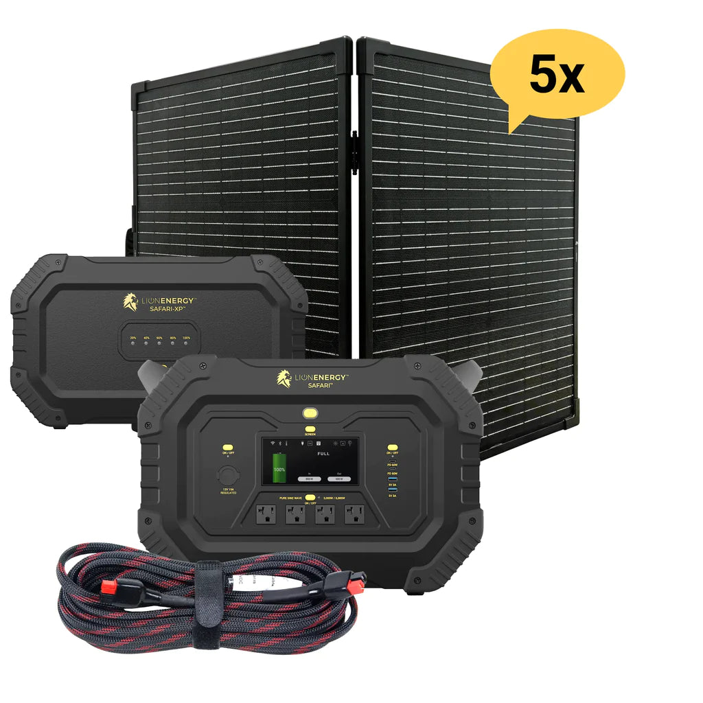 Lion Energy Safari + XP Portable Power Station Bundle | 3000W | 4300Wh | 100W Solar Panel