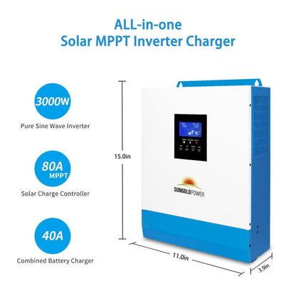 SPH302480A SunGoldPower 3000W 24V Solar Charger Inverter | Pure Sine Wave | CE & EN61000, C2 Certified | Home Backup Inverter