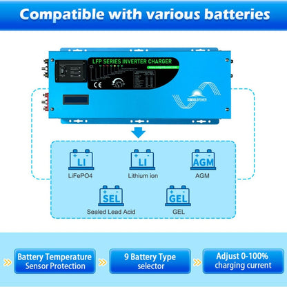 LFP3K12V120VSG SunGoldPower 3000W DC 12V Pure Sine Wave Inverter with Charger | Low Frequency Inverter | Home Backup Inverter