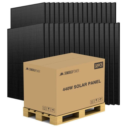 SG-440WM-32PCS SunGoldPower 440W Mono Black PERC Solar Panel | Full Pallet | 32 Panels | IP68 Rated