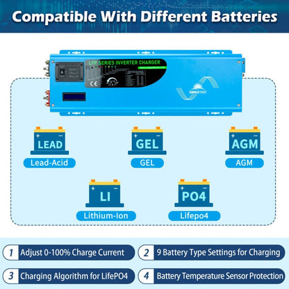 LFP6K48V230VSP SunGoldPower 6000W DC 48V Split Phase Inverter with Charger | Pure Sine Wave | Low Frequency | UL1741 Standard