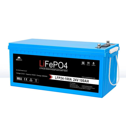 SGP24V100S SunGoldPower LFP-24V-100A 24V 100Ah LiFePO4 Battery | Bluetooth | Self-Heating | IP65 Rating | Home Backup Battery