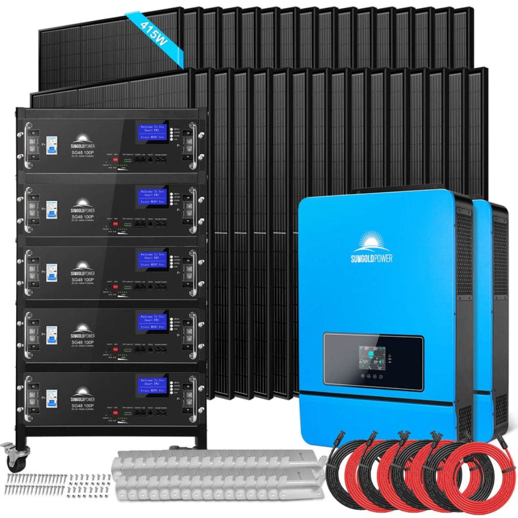 SGR-16K25E SunGoldPower SGR-16K25E Off-Grid Solar Kit with 25.6kWh Server Rack LiFePO4 Battery and 16000W Split Phase Solar Inverter | 13280W Mono Solar Panel | Home Solar Generator