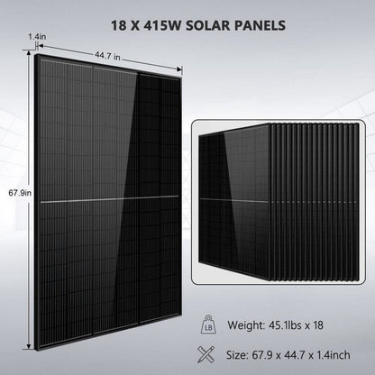 SGR-18K20E SunGoldPower SGR-18K20E Off-Grid Solar Kit with 20.48kWh Server Rack LiFePO4 Battery and 18000W Split Phase Pure Sine Inverter | 7470W Mono Solar Panel | Home Solar Generator