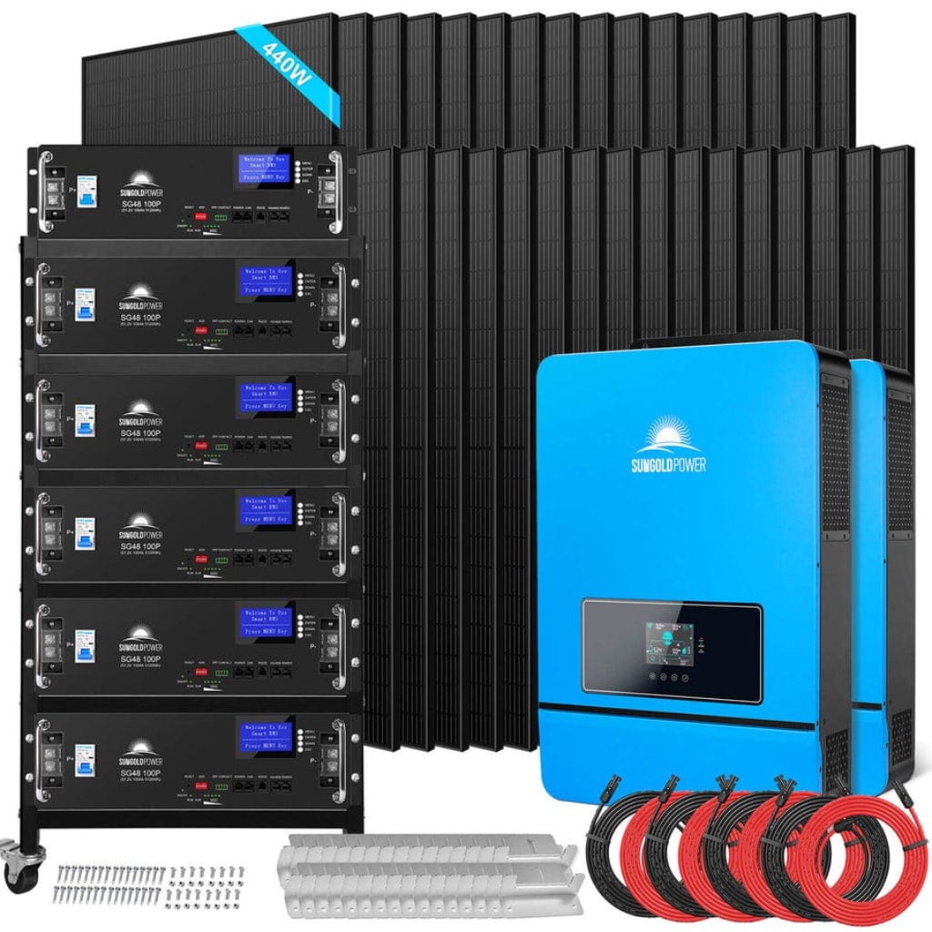 SGR-20K30E SunGoldPower SGR-20K30E Off-Grid Solar Kit with 30.72kWh Server Rack LiFePO4 Battery and 20000W Split Phase Pure Sine Inverter |14080W Mono Solar Panel | Home Solar Generator