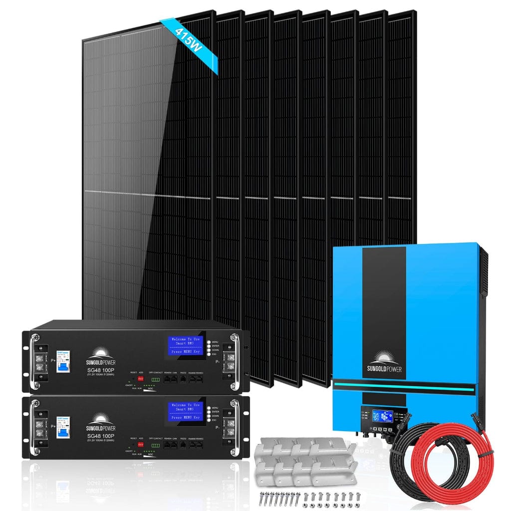 SGR-6510E SunGoldPower SGR-6510E Off-Grid Solar Kit with 10.24kWh Server Rack LiFePO4 Battery and 6500W Split Phase Solar Inverter | 3320W Mono Solar Panel | Home Solar Generator