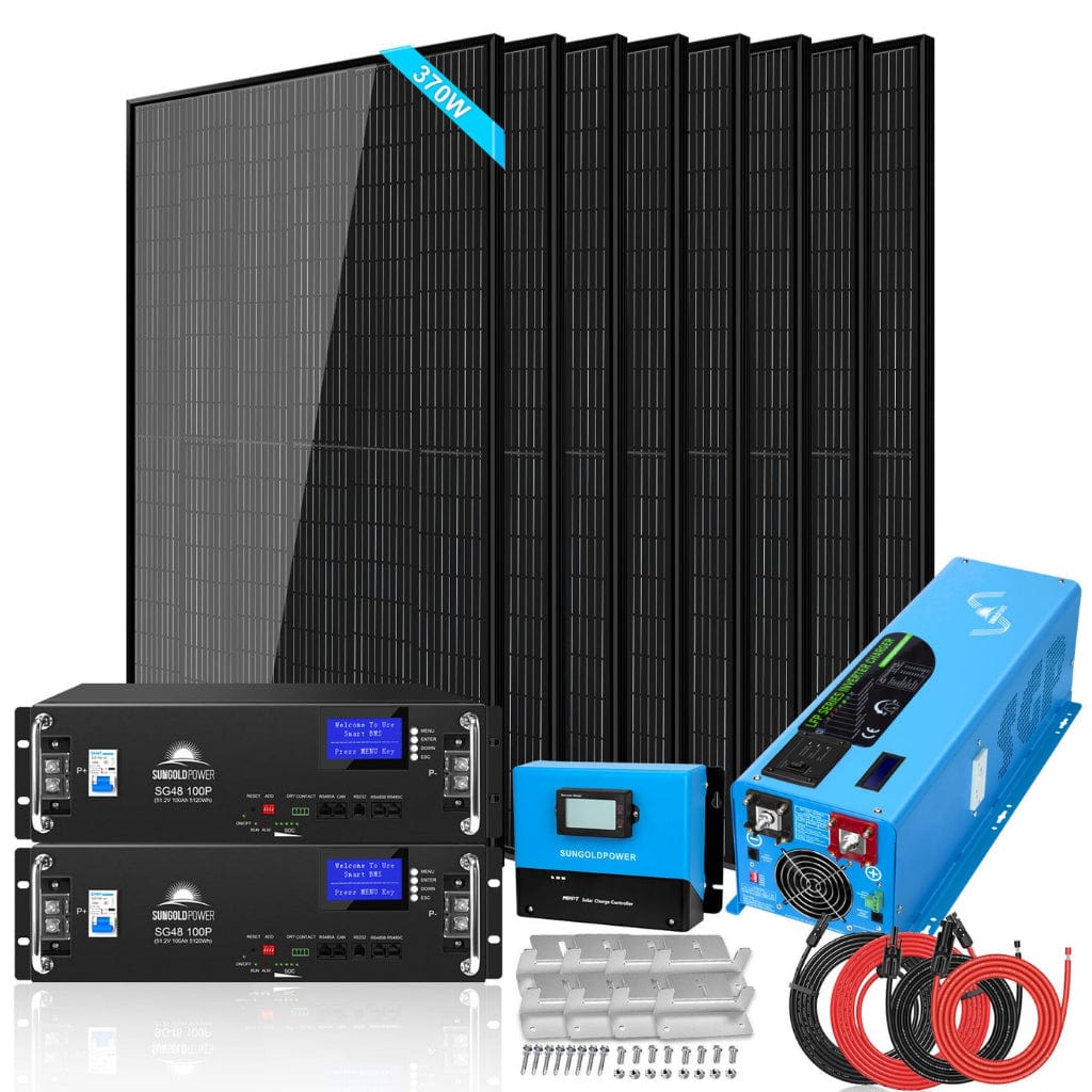 SGR-6KL48C SunGoldPower SGR-6KL48C Off-Grid Solar Kit with 10.24kWh Server Rack LiFePO4 Battery and 6000W Split Phase Pure Sine Inverter | 2960W Mono Solar Panel |Home Solar Generator