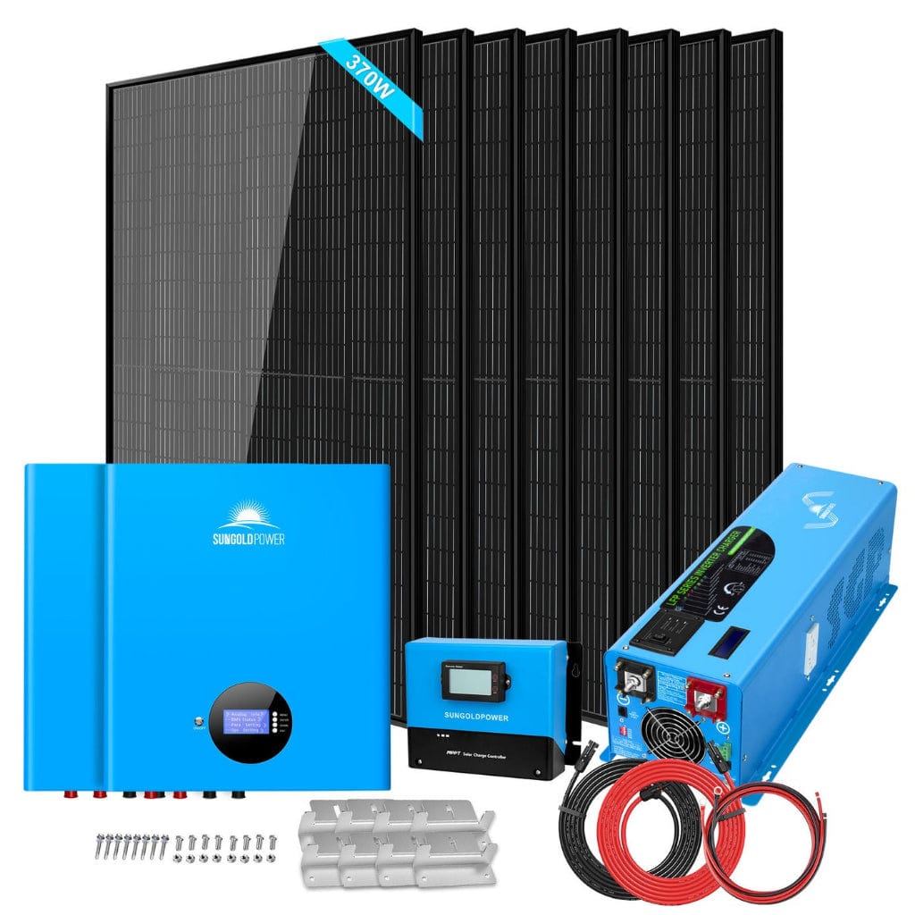 SGR-6KL48S SunGoldPower SGR-6KL48S Off-Grid Wall Mounted Solar Kit with 10.24kWh Powerwall Lithium Battery and 6000W Split Phase Inverter Charger | 2960W Solar Panel | 48VDC | 120VAC