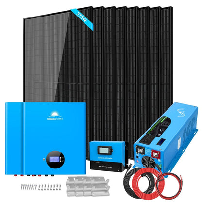 SGR-6KL48S SunGoldPower SGR-6KL48S Off-Grid Wall Mounted Solar Kit with 10.24kWh Powerwall Lithium Battery and 6000W Split Phase Inverter Charger | 2960W Solar Panel | 48VDC | 120VAC