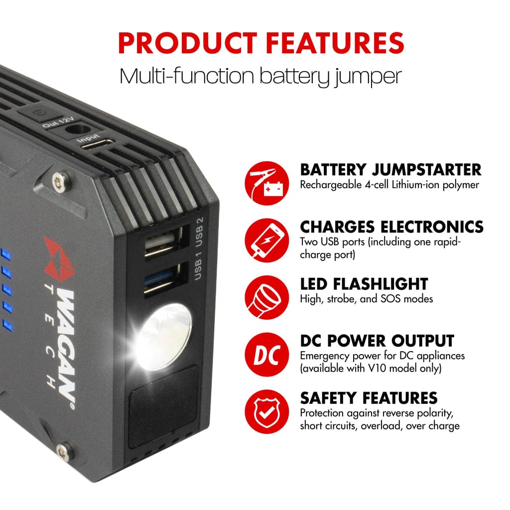 7507 Wagan Tech iOnBoost V10 Torque Power Bank with Jump Starter | 45Wh | CE, RoHS, FCC Certified