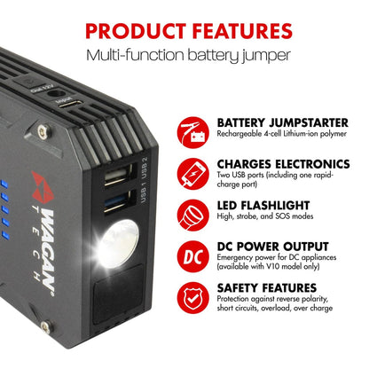 7507 Wagan Tech iOnBoost V10 Torque Power Bank with Jump Starter | 45Wh | CE, RoHS, FCC Certified